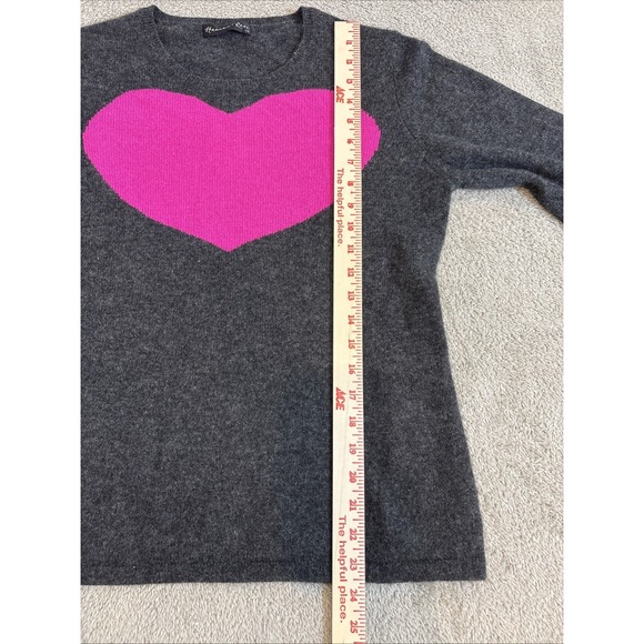 Hannah Rose Cashmere Large Gray Pink Heart Sweater Lightweight Preppy ‎ Casual - Picture 7 of 10